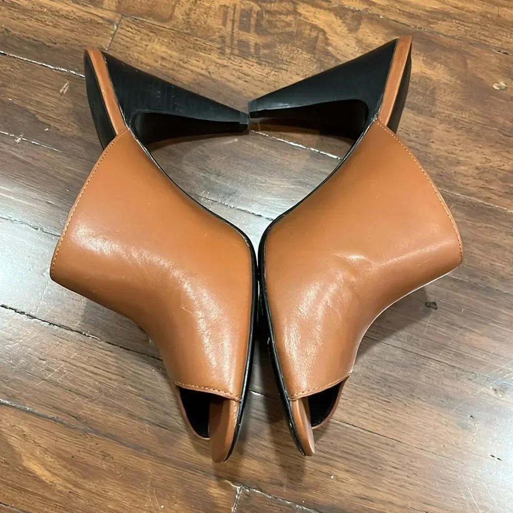 Joie Olya open toed leather mule heel sandal neutral tan size 39.5 size 9 - Picture 5 of 10